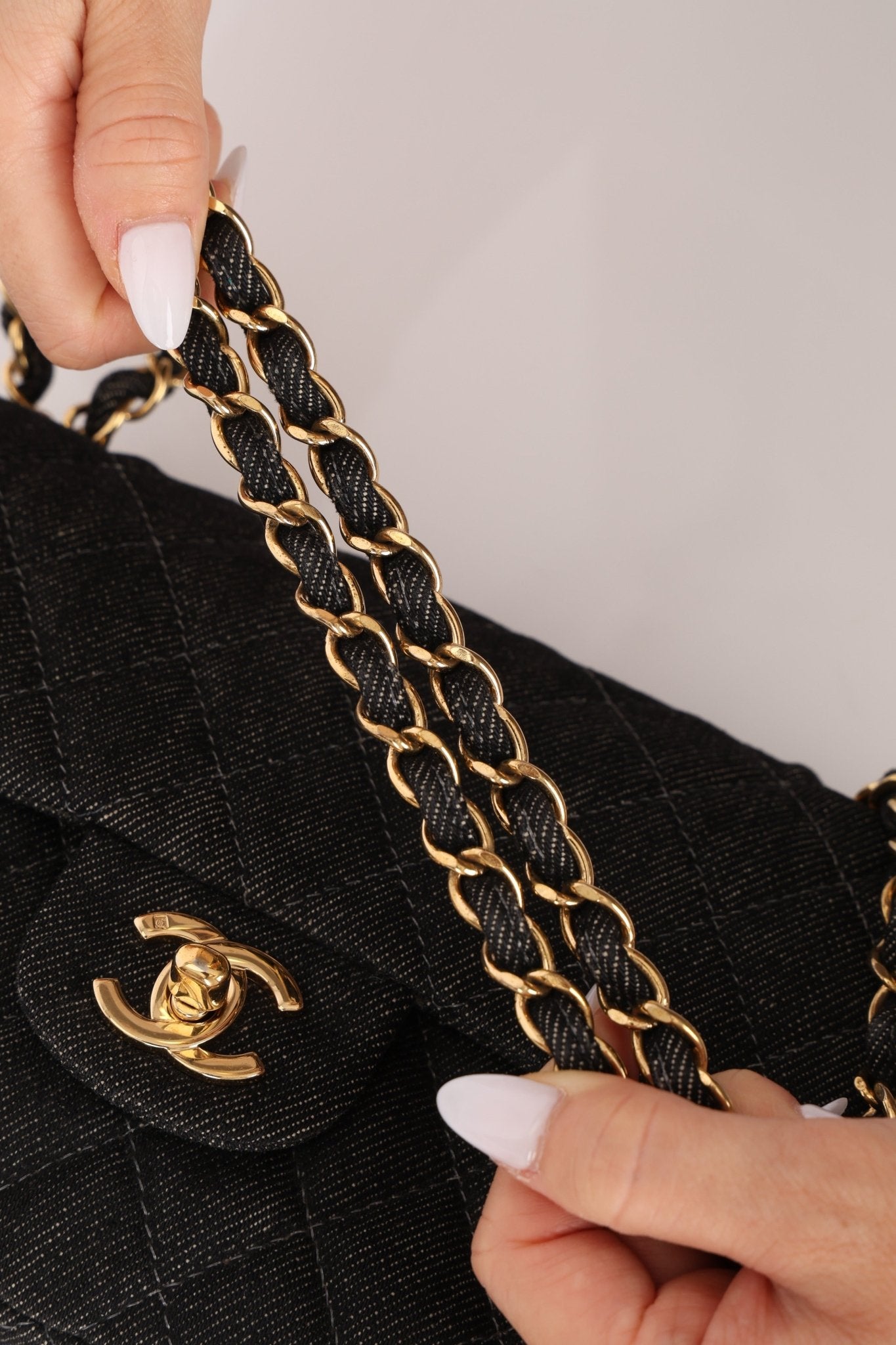 Ultra - Rare Chanel 1997 Black Denim Small Double Flap 24k GP - FashioNica