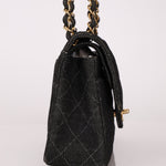 Ultra - Rare Chanel 1997 Black Denim Small Double Flap 24k GP - FashioNica