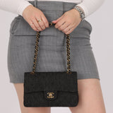 Ultra - Rare Chanel 1997 Black Denim Small Double Flap 24k GP - FashioNica