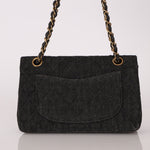 Ultra - Rare Chanel 1997 Black Denim Small Double Flap 24k GP - FashioNica