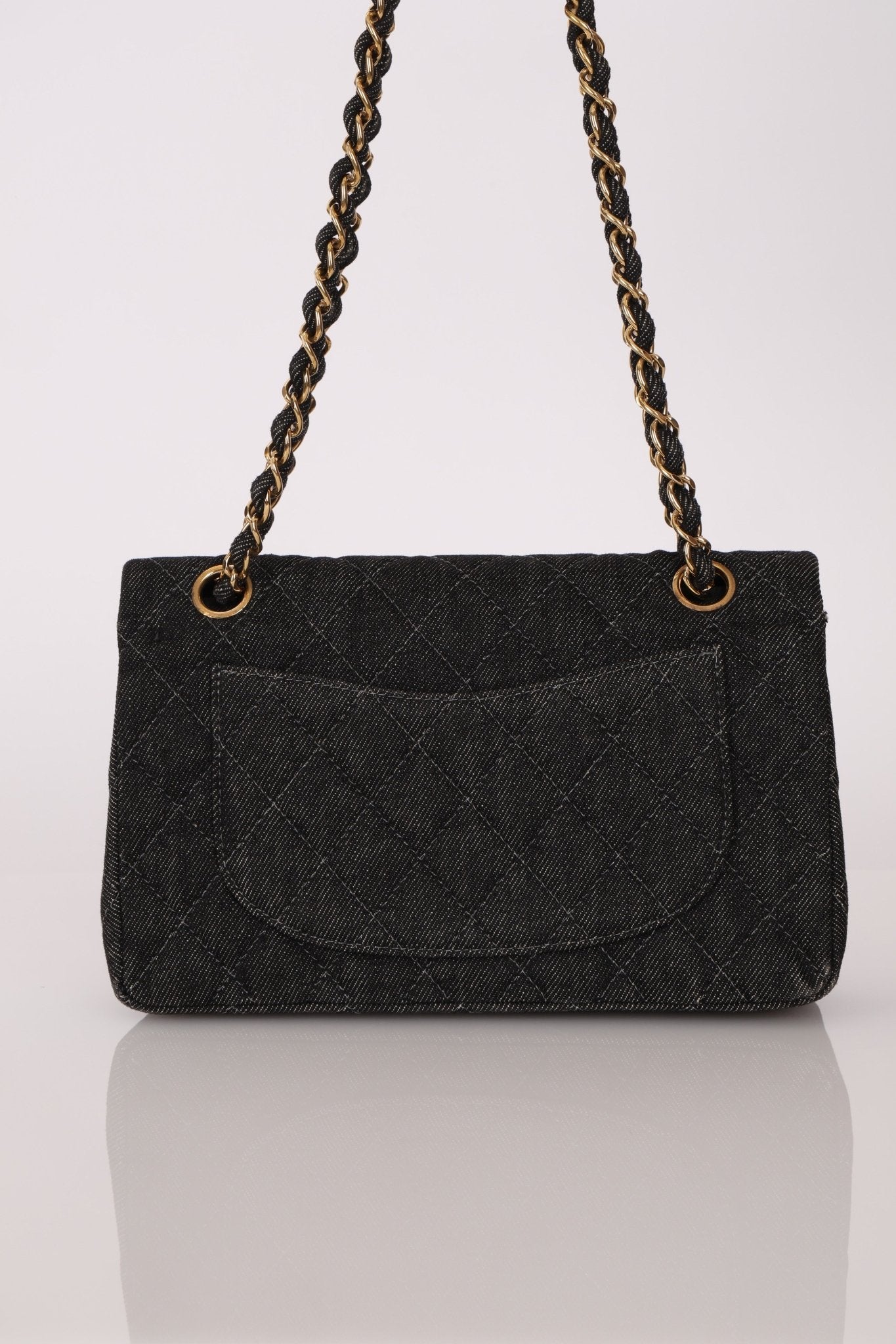 Ultra - Rare Chanel 1997 Black Denim Small Double Flap 24k GP - FashioNica