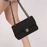 Ultra - Rare Chanel 1997 Black Denim Small Double Flap 24k GP - FashioNica