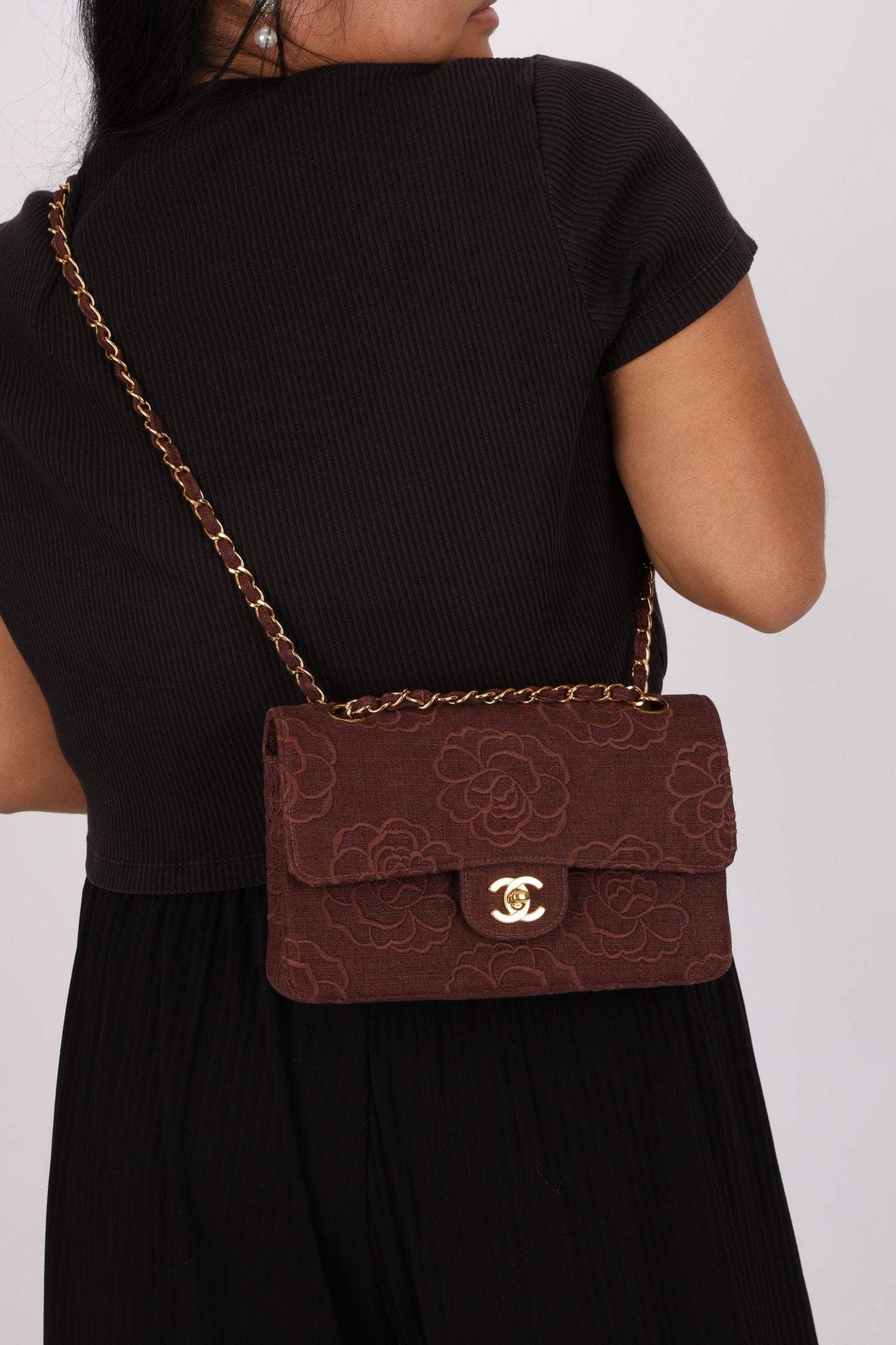 Ultra - Rare Chanel 1998 Embroidered Camellia Small Classic Flap 24k GP - FashioNica