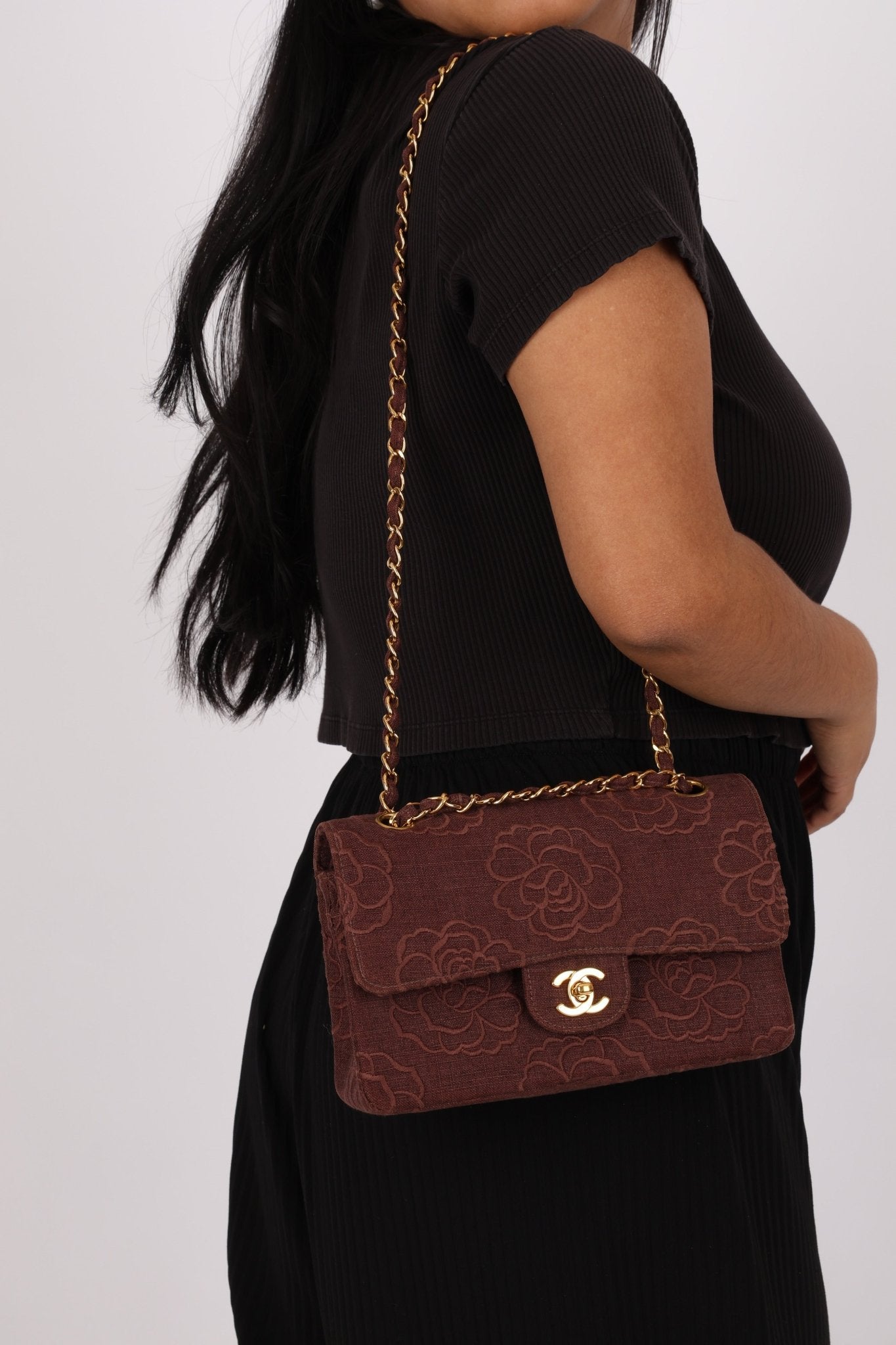 Ultra - Rare Chanel 1998 Embroidered Camellia Small Classic Flap 24k GP - FashioNica