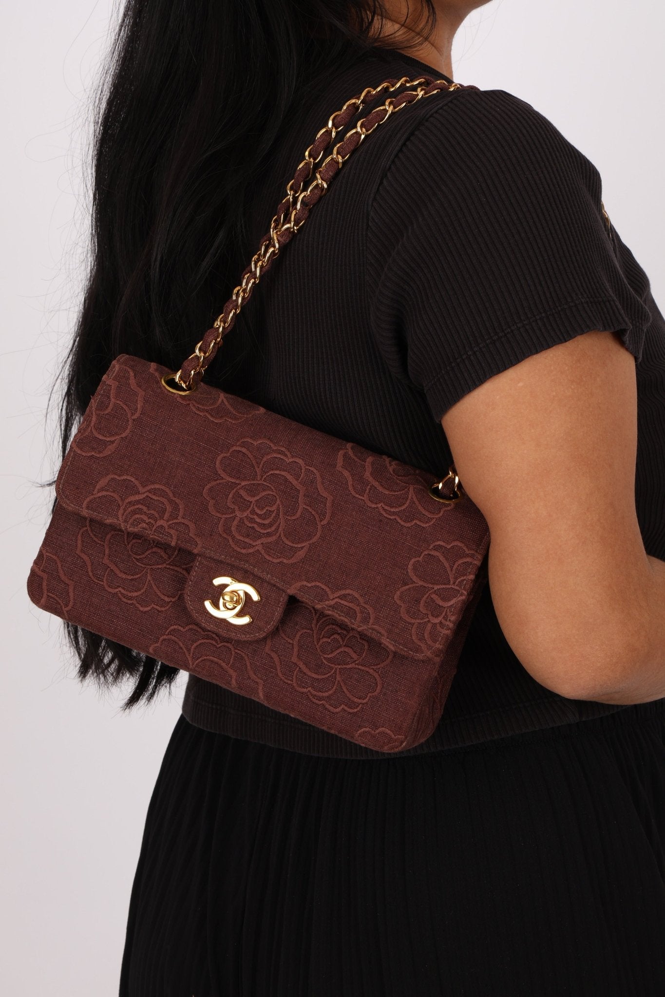 Ultra - Rare Chanel 1998 Embroidered Camellia Small Classic Flap 24k GP - FashioNica