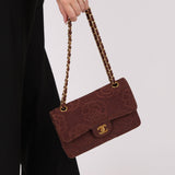 Ultra - Rare Chanel 1998 Embroidered Camellia Small Classic Flap 24k GP - FashioNica