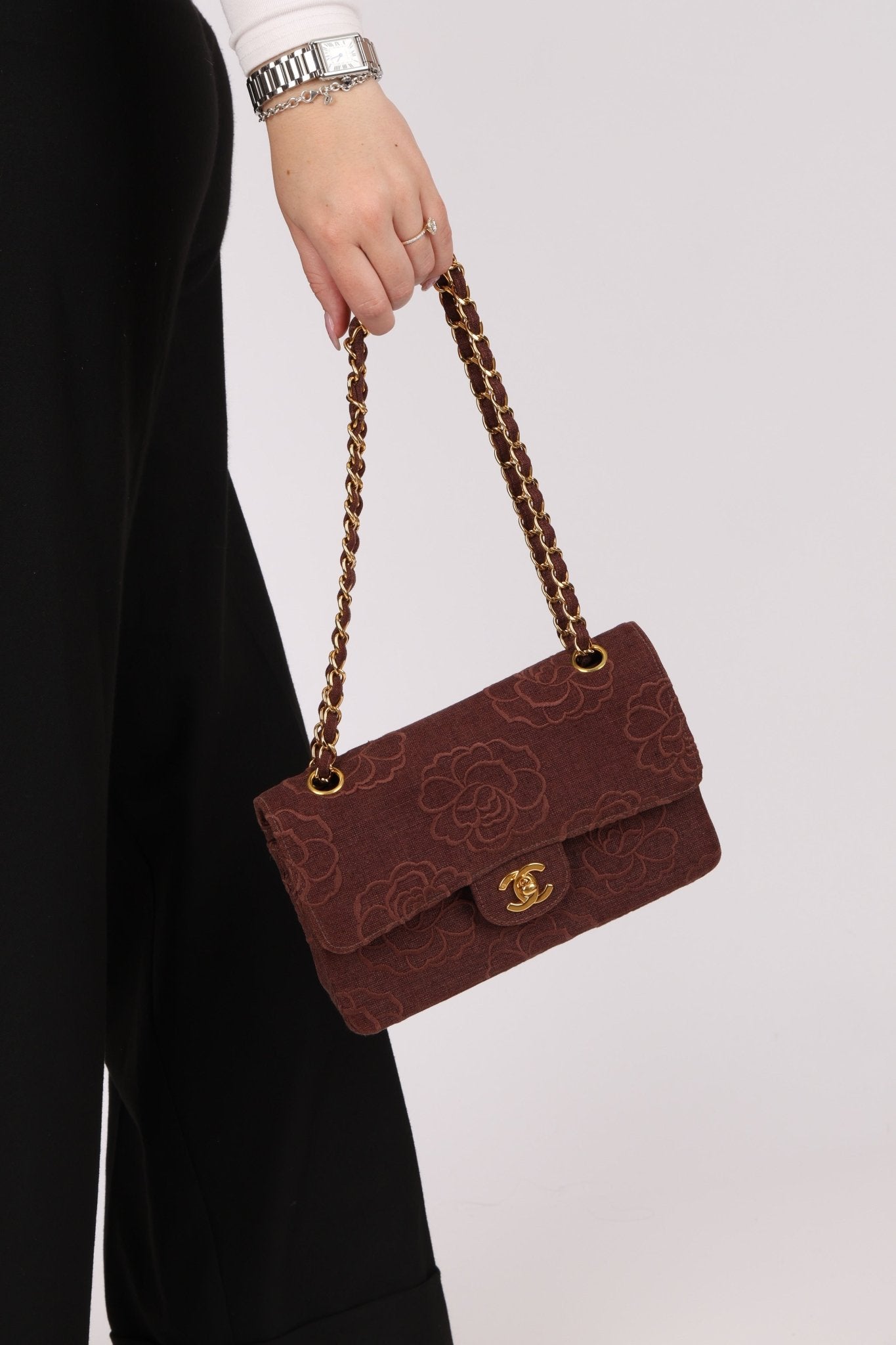 Ultra - Rare Chanel 1998 Embroidered Camellia Small Classic Flap 24k GP - FashioNica