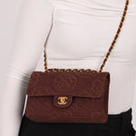 Ultra - Rare Chanel 1998 Embroidered Camellia Small Classic Flap 24k GP - FashioNica
