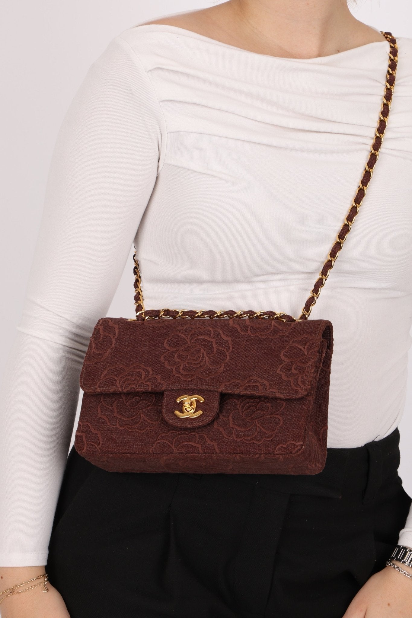 Ultra - Rare Chanel 1998 Embroidered Camellia Small Classic Flap 24k GP - FashioNica