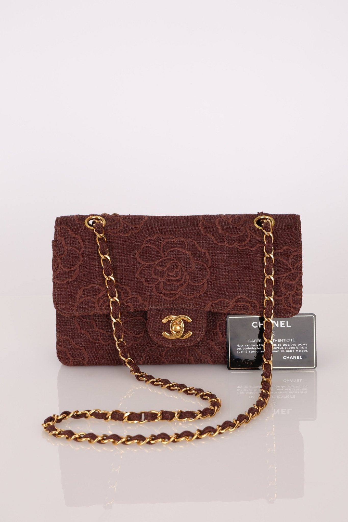 Ultra - Rare Chanel 1998 Embroidered Camellia Small Classic Flap 24k GP - FashioNica