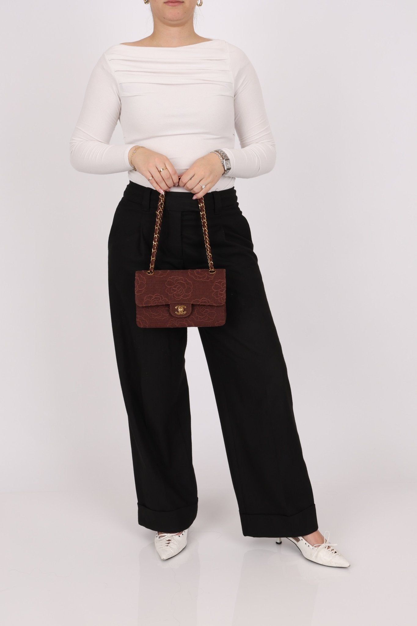 Ultra - Rare Chanel 1998 Embroidered Camellia Small Classic Flap 24k GP - FashioNica