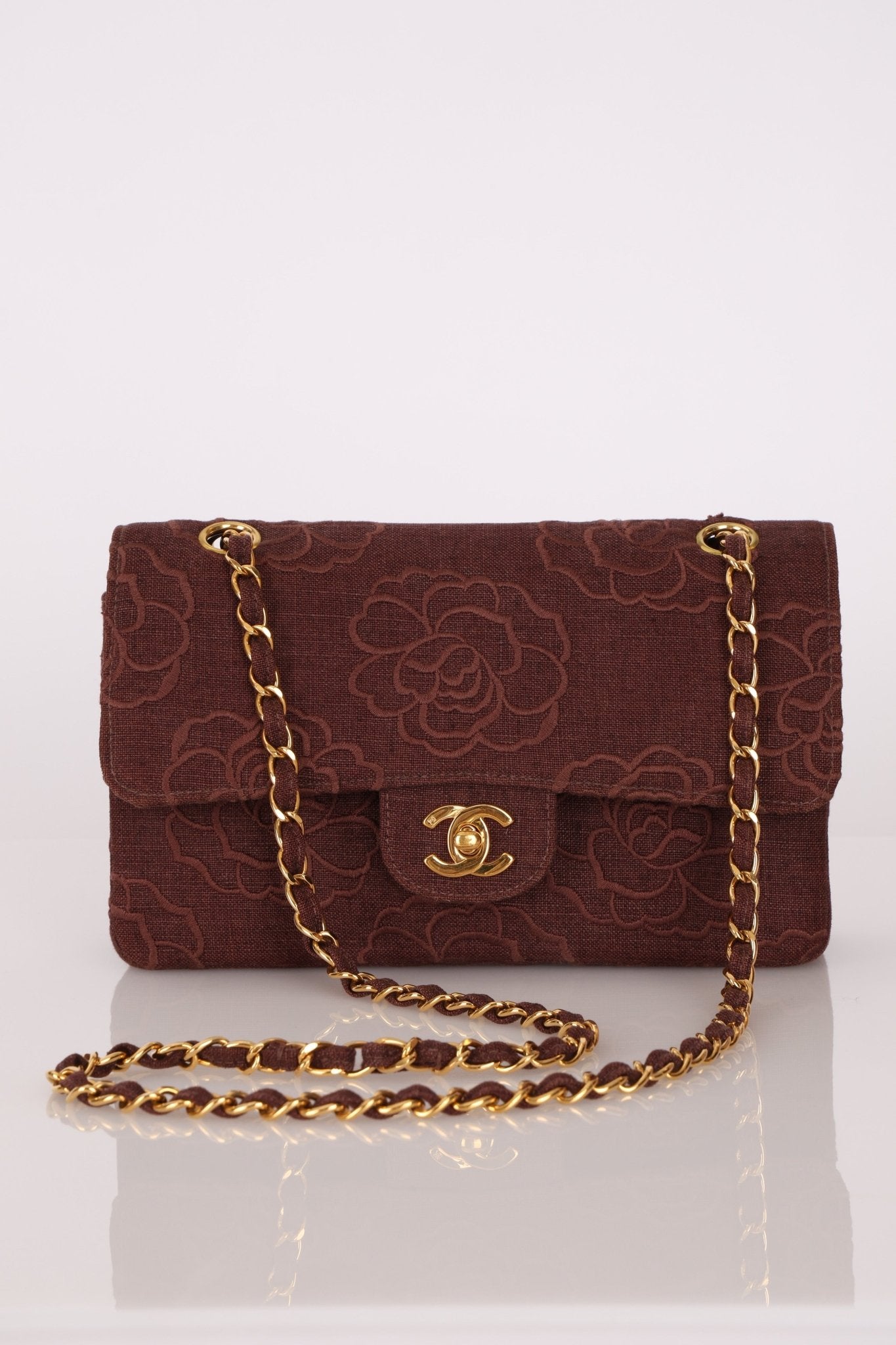 Ultra - Rare Chanel 1998 Embroidered Camellia Small Classic Flap 24k GP - FashioNica