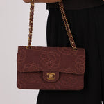 Ultra - Rare Chanel 1998 Embroidered Camellia Small Classic Flap 24k GP - FashioNica