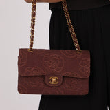 Ultra - Rare Chanel 1998 Embroidered Camellia Small Classic Flap 24k GP - FashioNica