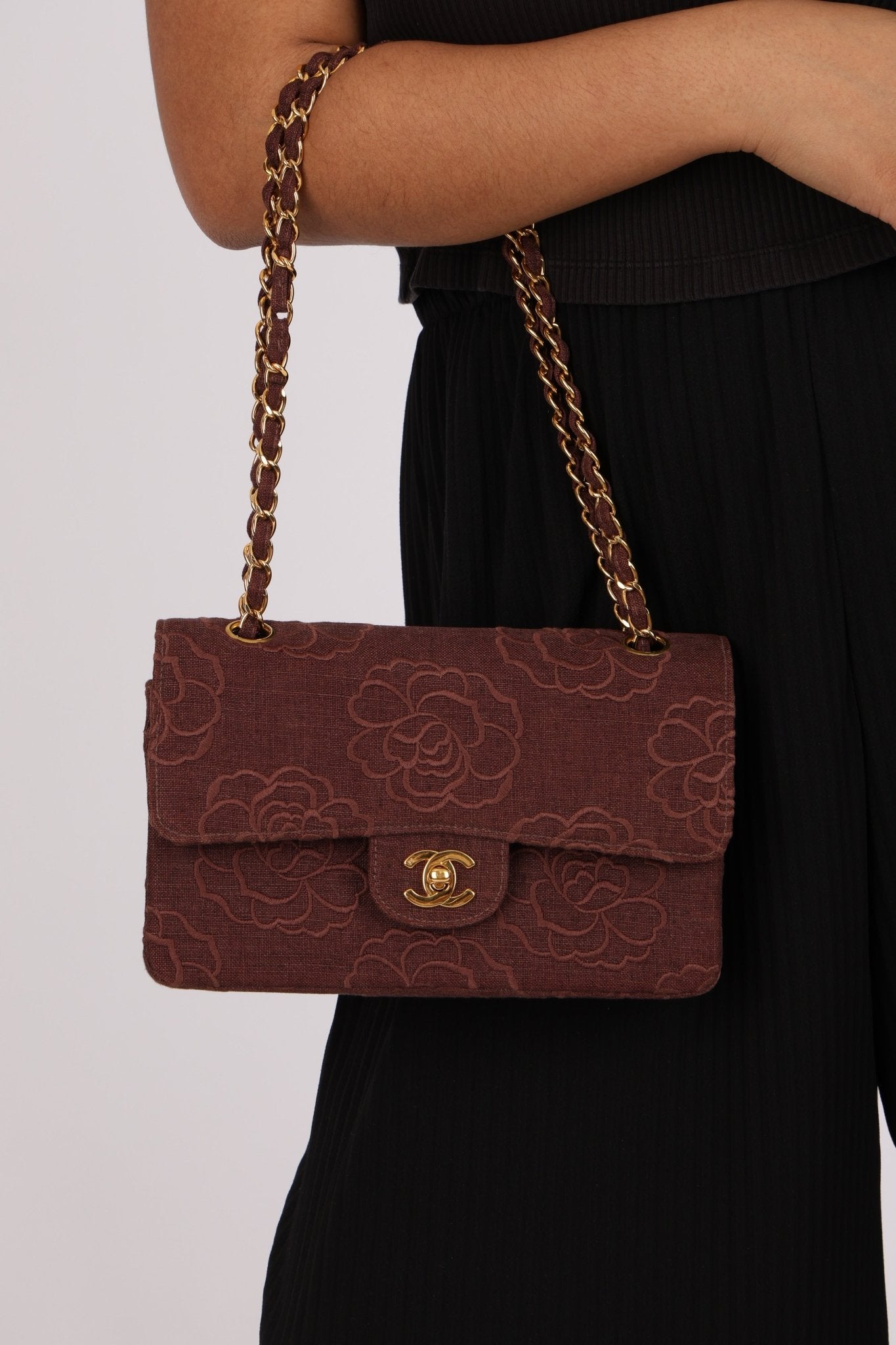 Ultra - Rare Chanel 1998 Embroidered Camellia Small Classic Flap 24k GP - FashioNica