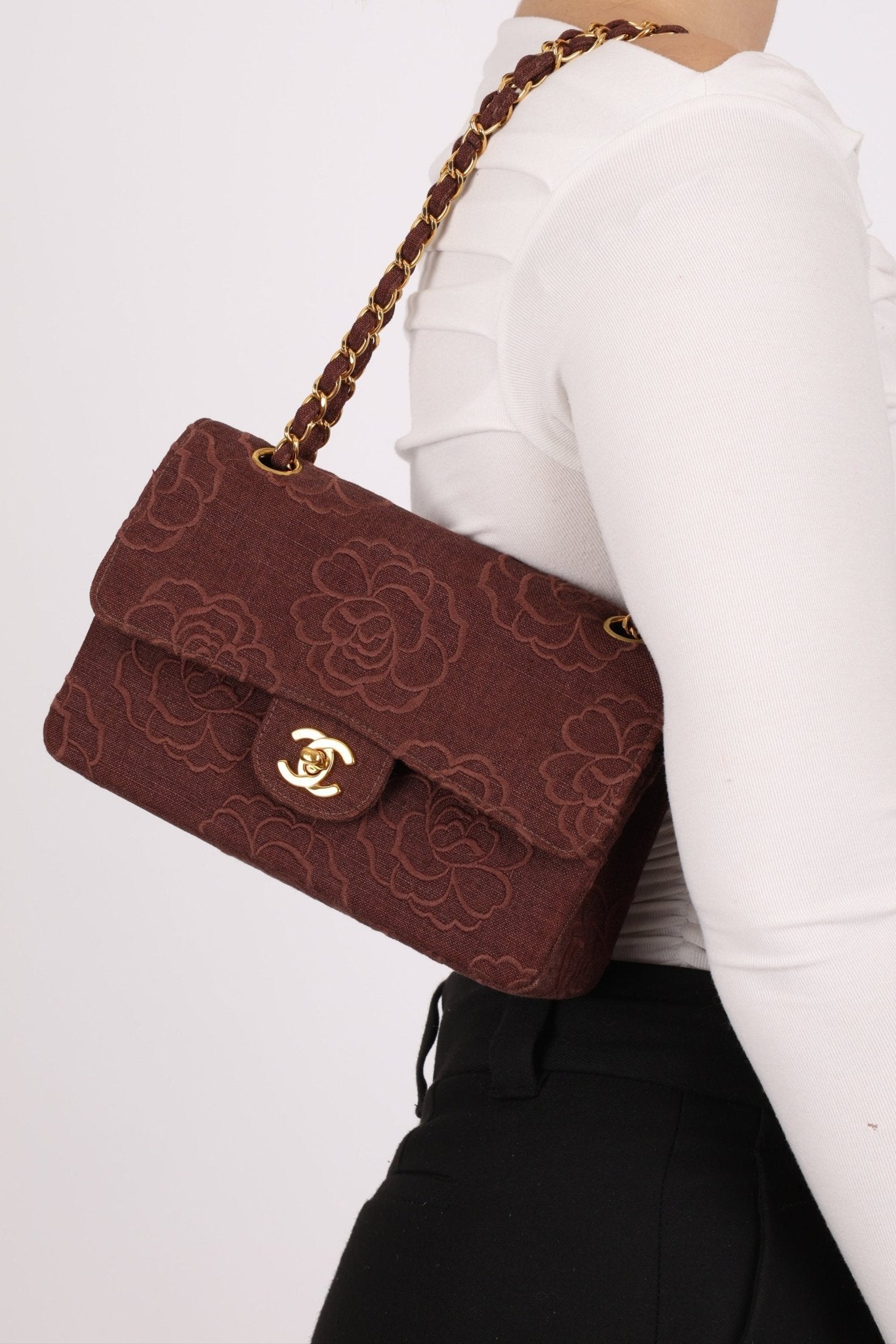 Ultra - Rare Chanel 1998 Embroidered Camellia Small Classic Flap 24k GP - FashioNica