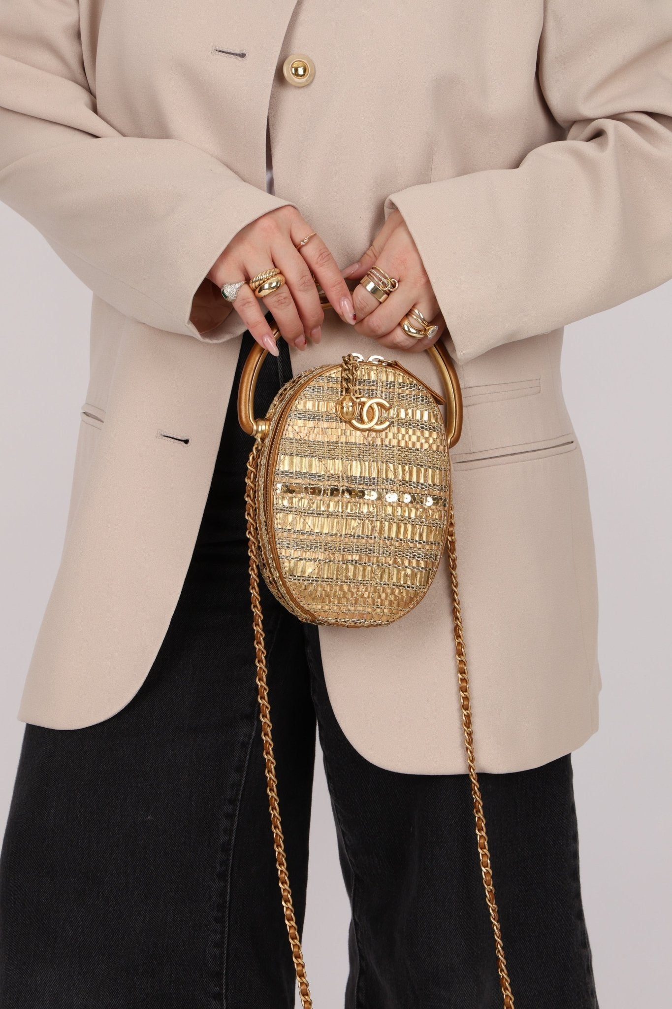 Ultra - Rare Chanel 19A Metallic Tweed & Sequin Paris - Egypt Camera Case - FashioNica