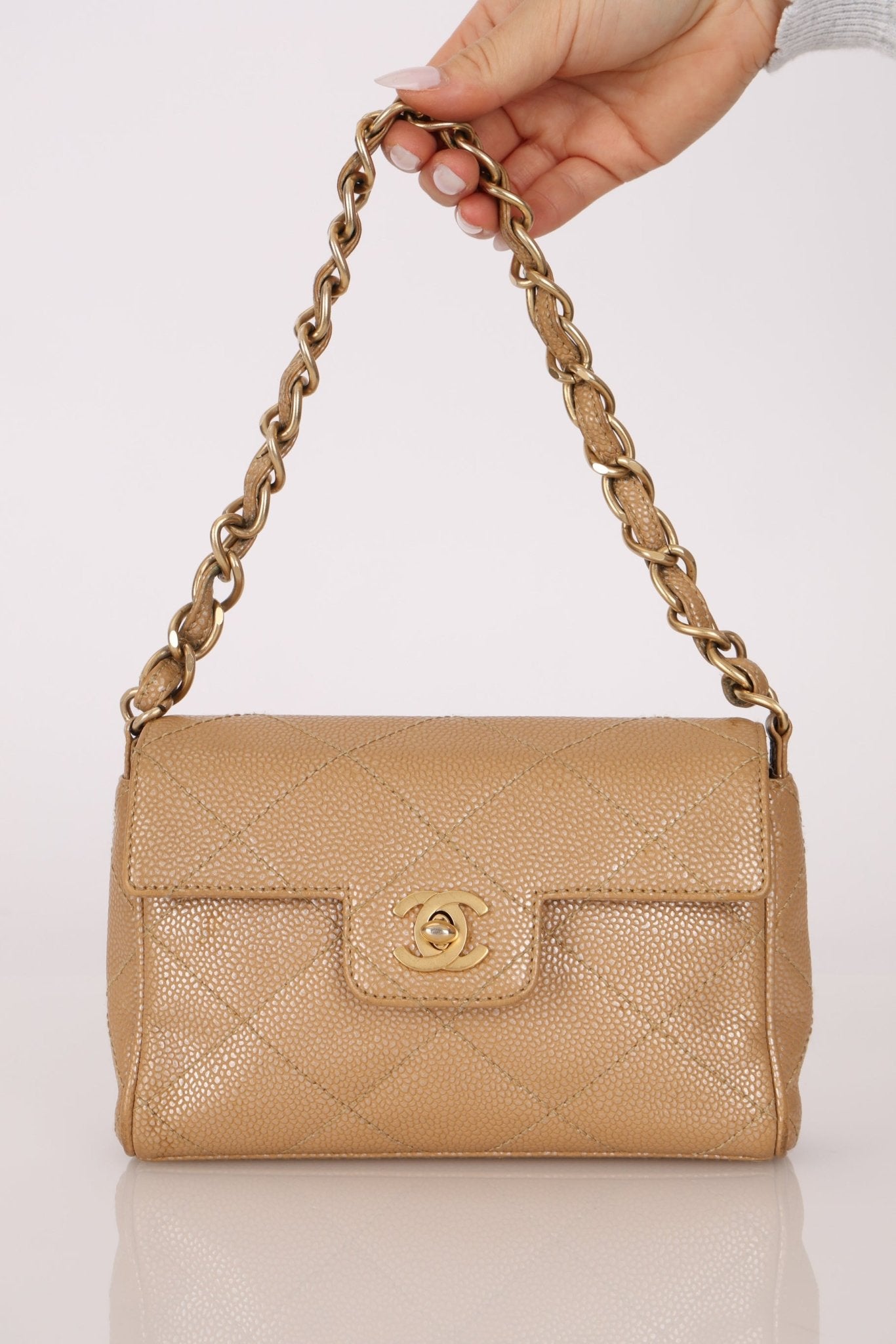 Ultra - Rare Chanel 2001 Iridescent Caviar Mini Half Flap - FashioNica