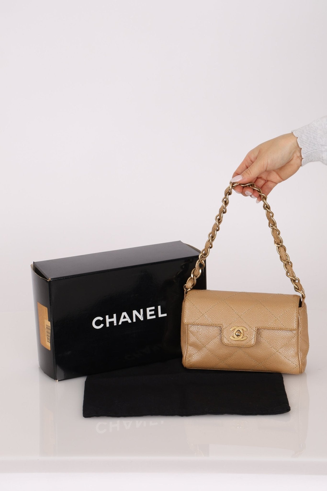 Ultra - Rare Chanel 2001 Iridescent Caviar Mini Half Flap - FashioNica