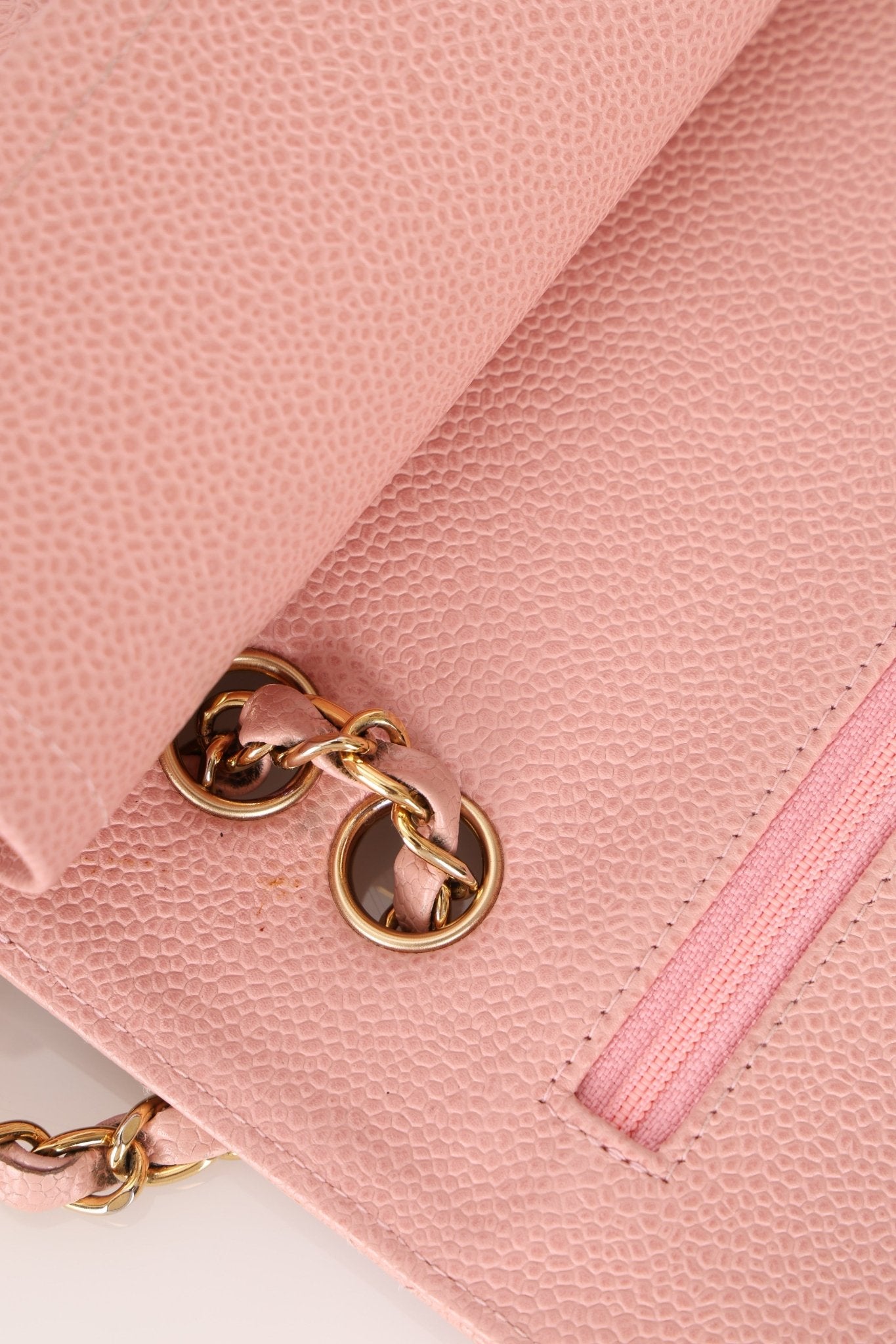 Ultra - Rare Chanel 2003 Caviar Rose Sakura Small Double Flap 24K GP - FashioNica