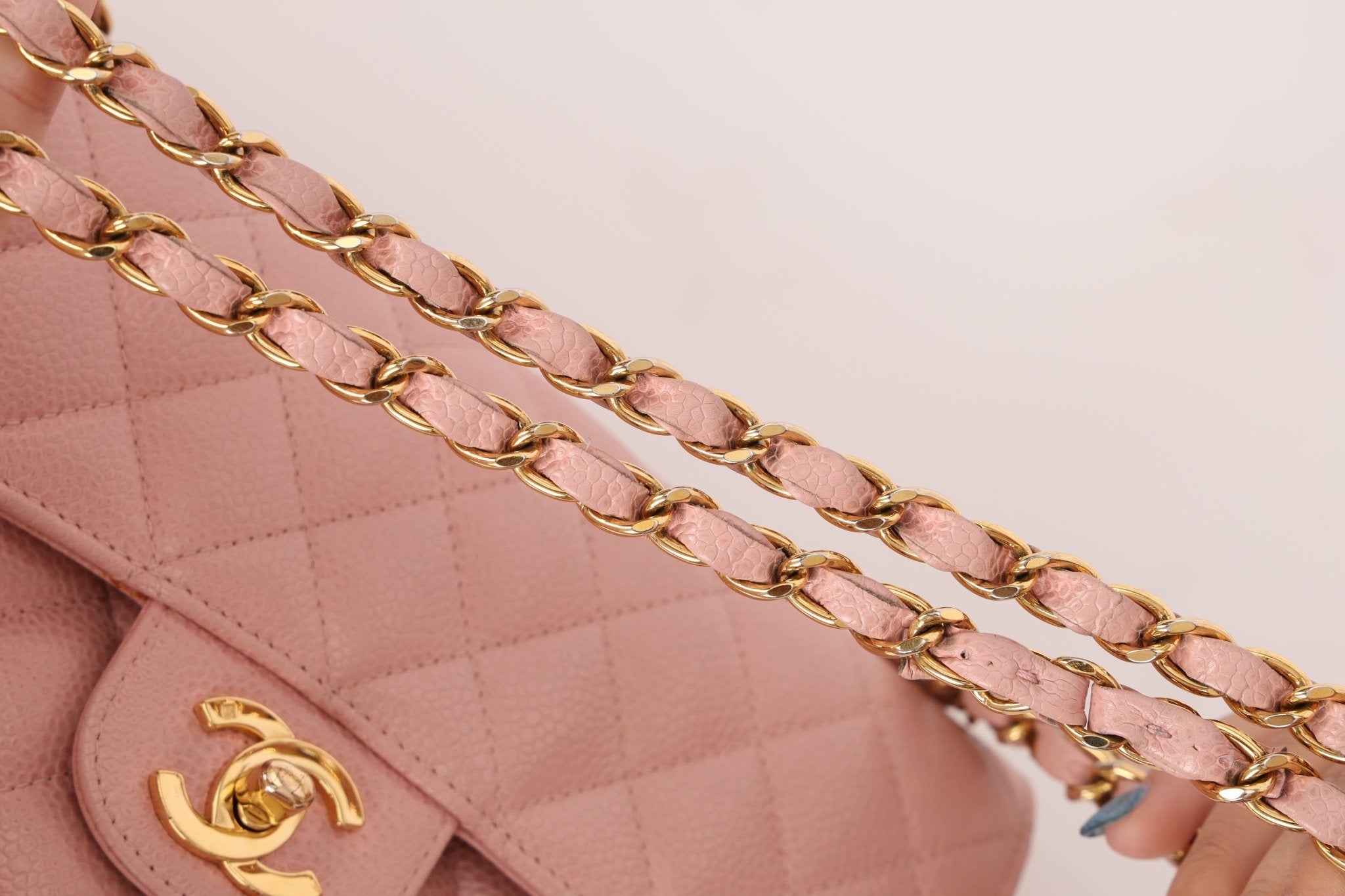 Ultra - Rare Chanel 2003 Caviar Rose Sakura Small Double Flap 24K GP - FashioNica