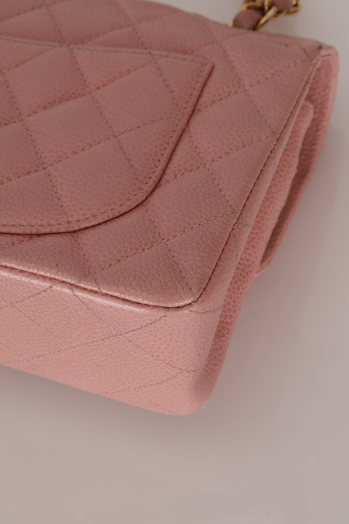 Ultra - Rare Chanel 2003 Caviar Rose Sakura Small Double Flap 24K GP - FashioNica