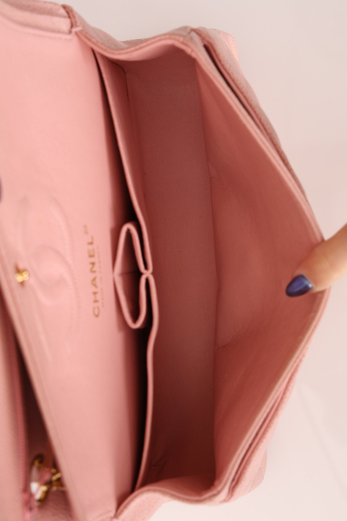 Ultra - Rare Chanel 2003 Caviar Rose Sakura Small Double Flap 24K GP - FashioNica