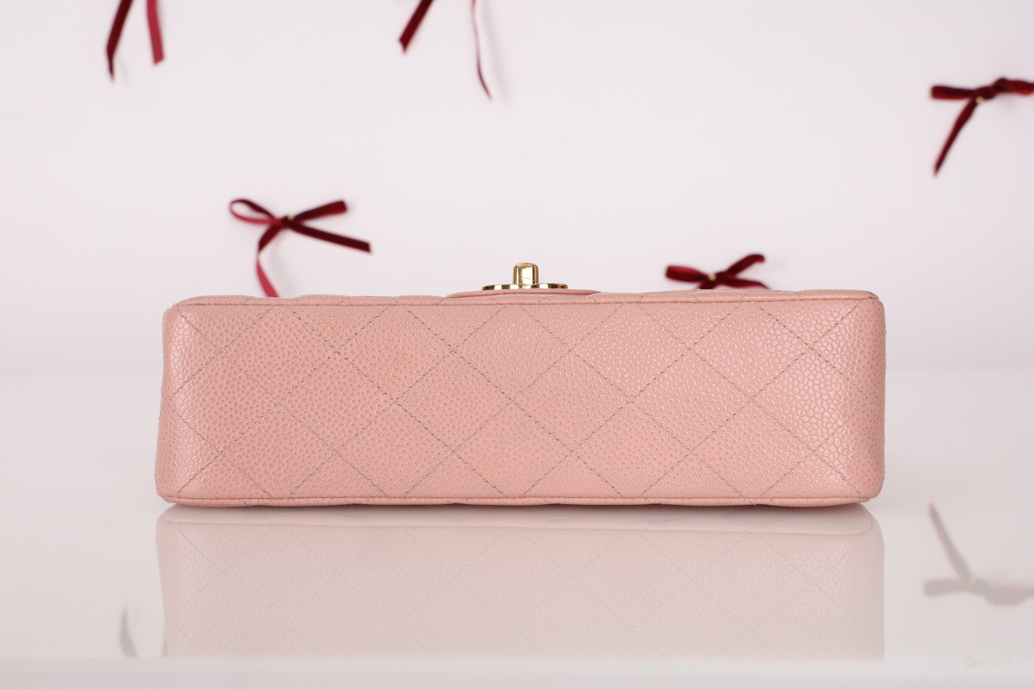 Ultra - Rare Chanel 2003 Caviar Rose Sakura Small Double Flap 24K GP - FashioNica