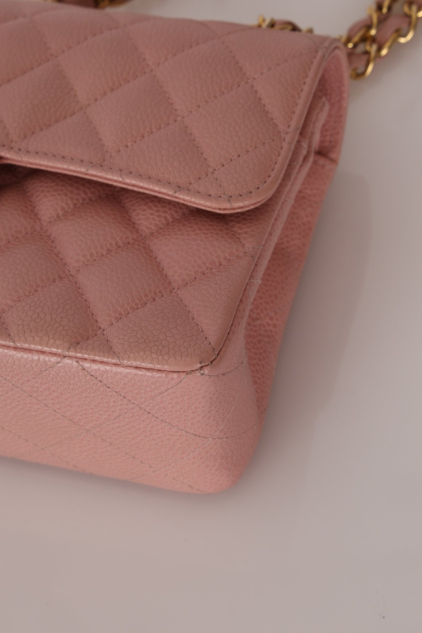 Ultra - Rare Chanel 2003 Caviar Rose Sakura Small Double Flap 24K GP - FashioNica