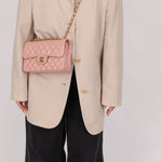 Ultra - Rare Chanel 2003 Caviar Rose Sakura Small Double Flap 24K GP - FashioNica