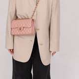 Ultra - Rare Chanel 2003 Caviar Rose Sakura Small Double Flap 24K GP - FashioNica