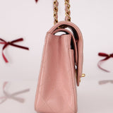 Ultra - Rare Chanel 2003 Caviar Rose Sakura Small Double Flap 24K GP - FashioNica