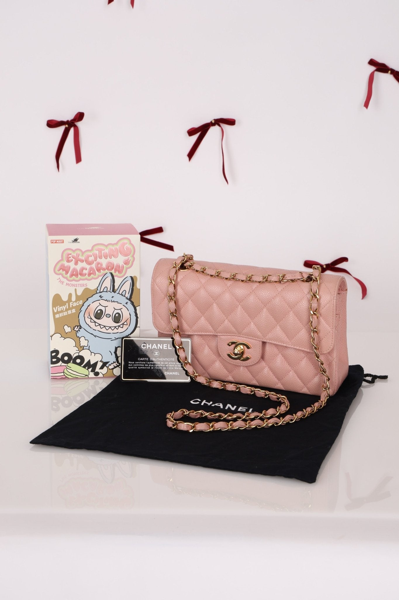 Ultra - Rare Chanel 2003 Caviar Rose Sakura Small Double Flap 24K GP - FashioNica