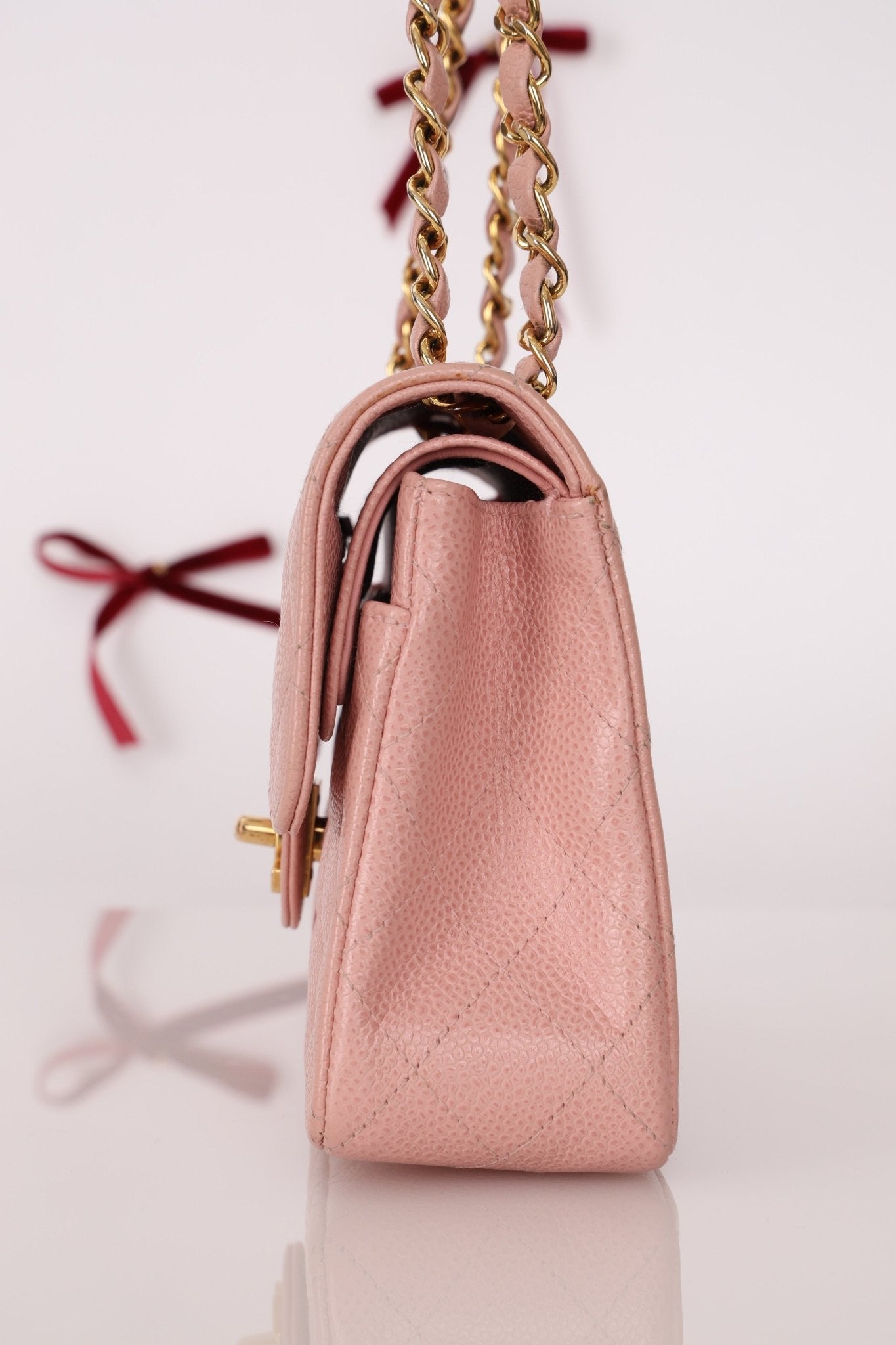 Ultra - Rare Chanel 2003 Caviar Rose Sakura Small Double Flap 24K GP - FashioNica