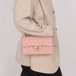 Ultra - Rare Chanel 2003 Caviar Rose Sakura Small Double Flap 24K GP - FashioNica