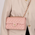Ultra - Rare Chanel 2003 Caviar Rose Sakura Small Double Flap 24K GP - FashioNica