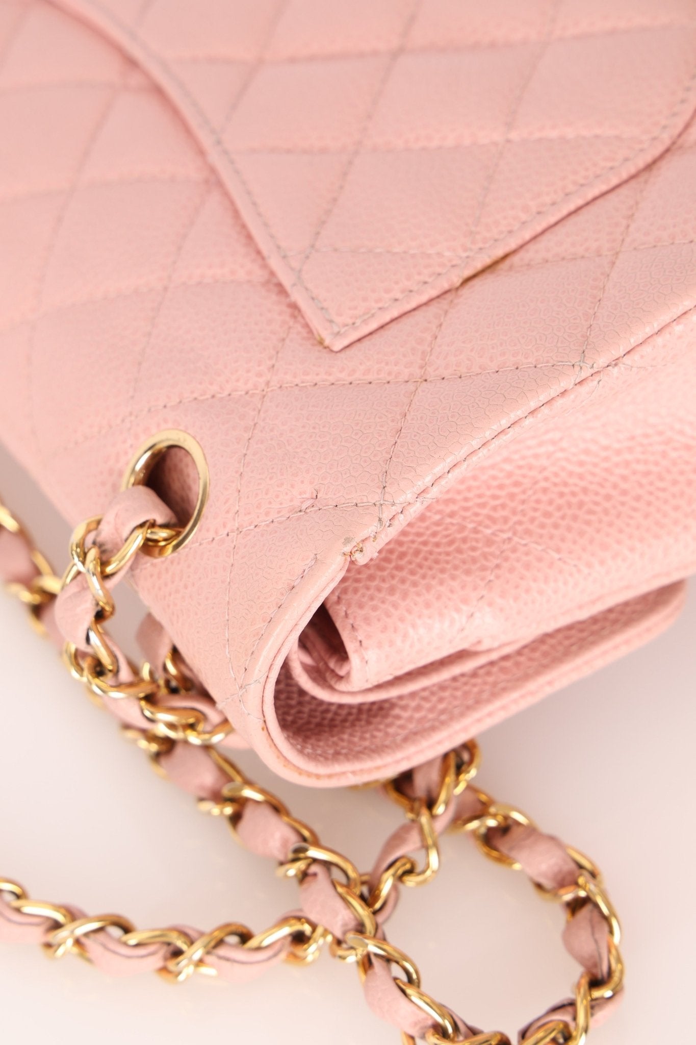 Ultra - Rare Chanel 2003 Caviar Rose Sakura Small Double Flap 24K GP - FashioNica