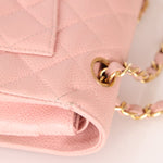 Ultra - Rare Chanel 2003 Caviar Rose Sakura Small Double Flap 24K GP - FashioNica