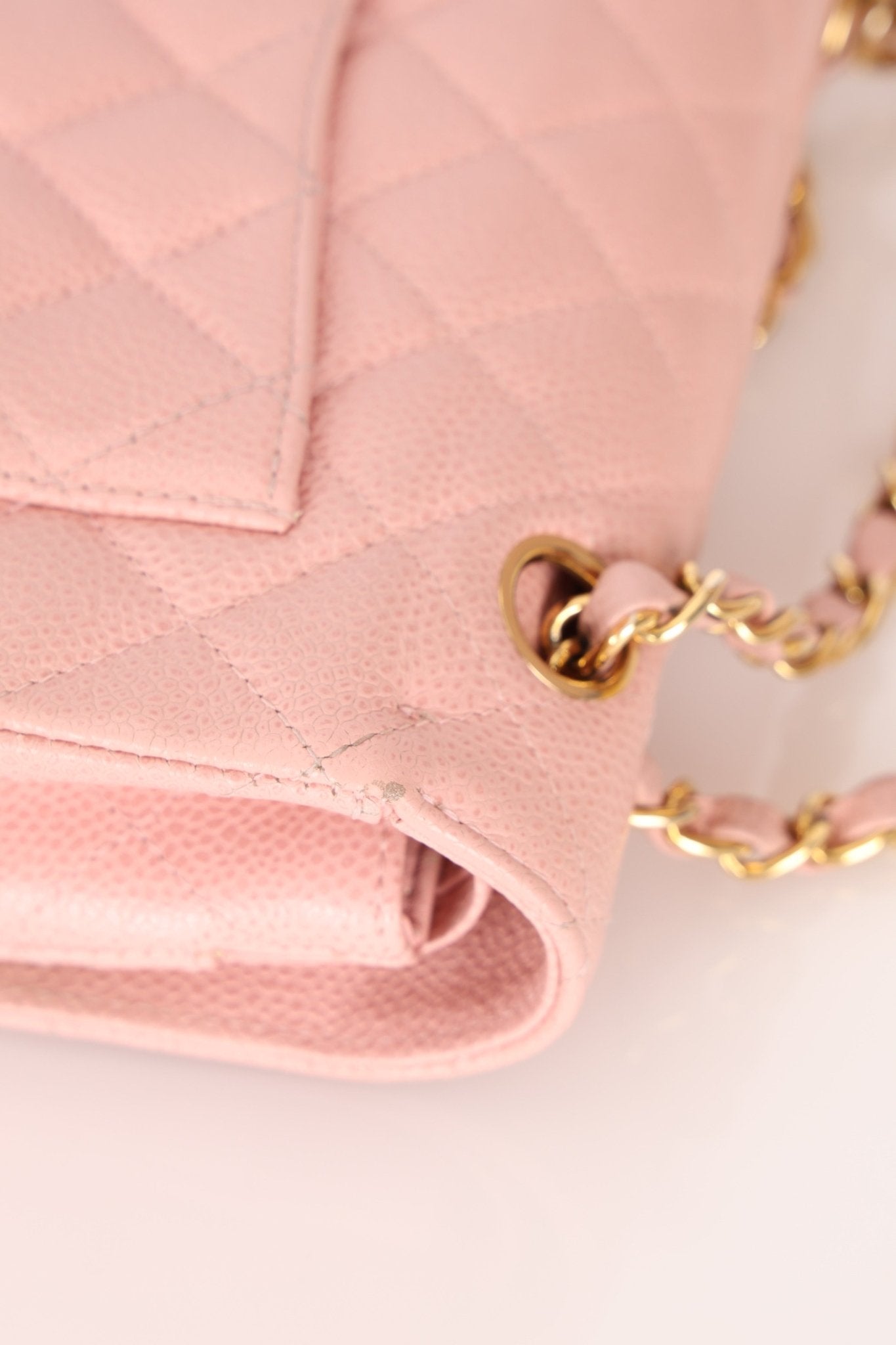 Ultra - Rare Chanel 2003 Caviar Rose Sakura Small Double Flap 24K GP - FashioNica