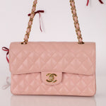 Ultra - Rare Chanel 2003 Caviar Rose Sakura Small Double Flap 24K GP - FashioNica