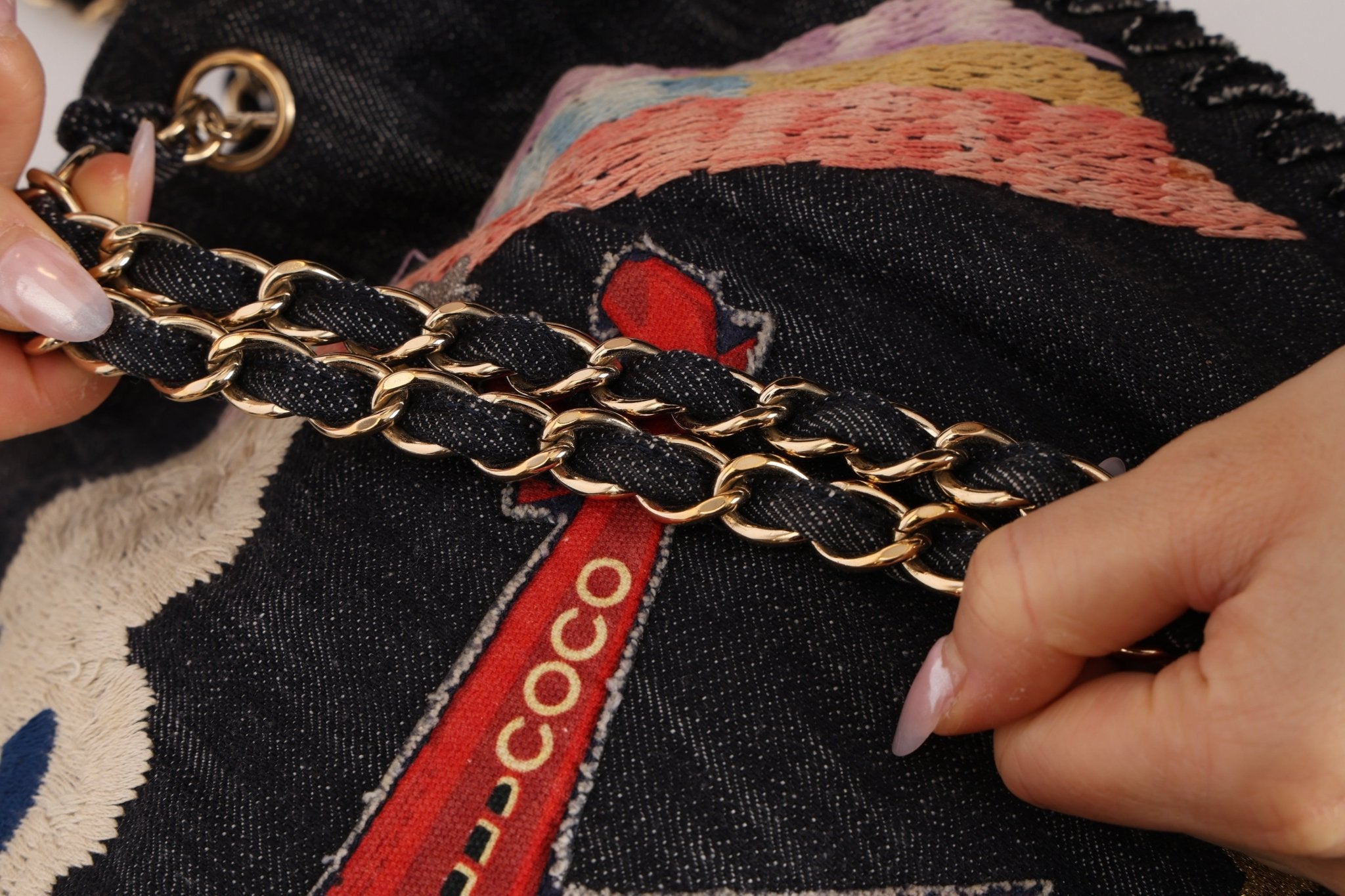 Ultra - Rare Chanel 2006 Airplane Denim Chain Shopping Tote - FashioNica