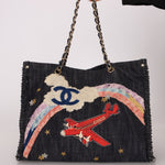 Ultra - Rare Chanel 2006 Airplane Denim Chain Shopping Tote - FashioNica