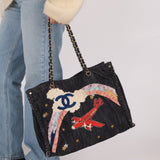 Ultra - Rare Chanel 2006 Airplane Denim Chain Shopping Tote - FashioNica