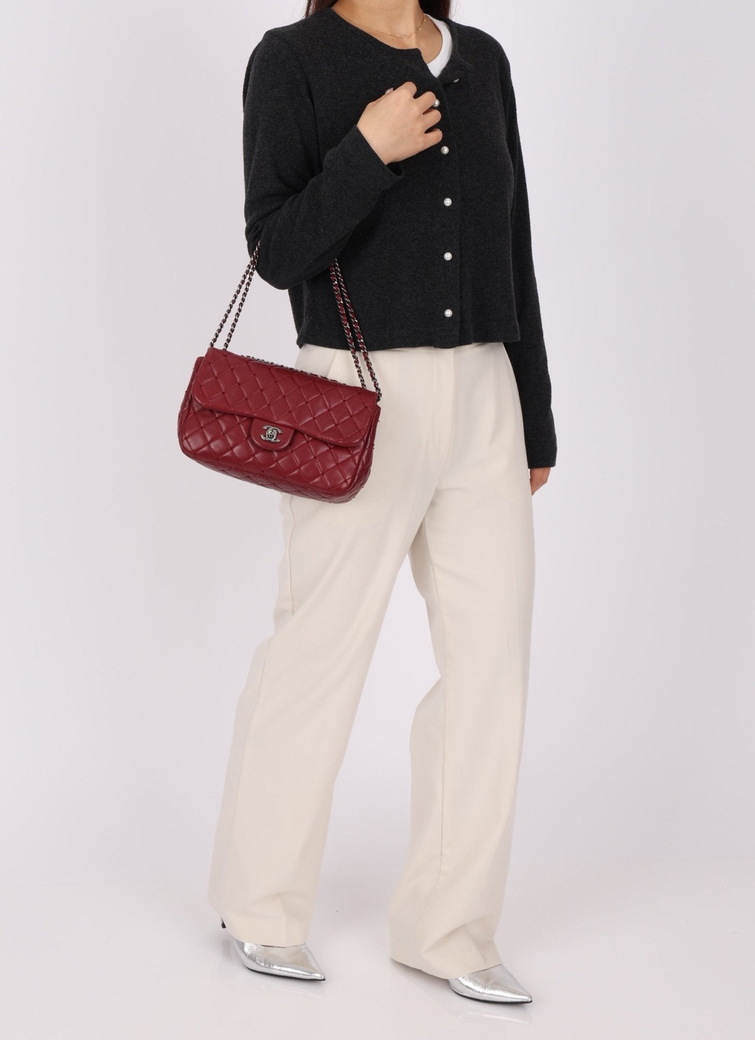 Ultra - Rare Chanel 2012 Bordeaux Beaded Lambskin Single Flap - FashioNica