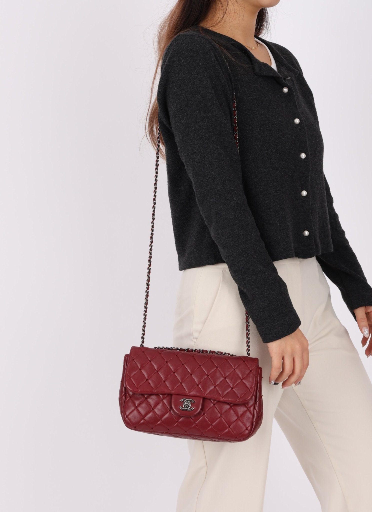 Ultra - Rare Chanel 2012 Bordeaux Beaded Lambskin Single Flap - FashioNica