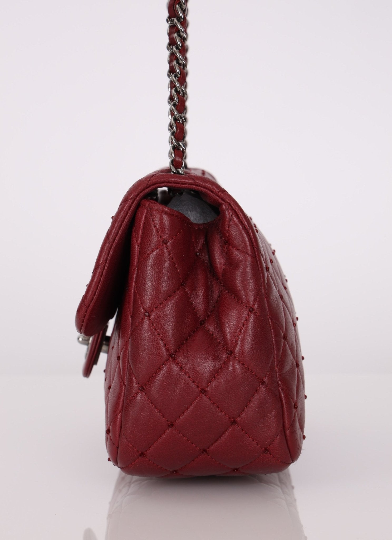 Ultra - Rare Chanel 2012 Bordeaux Beaded Lambskin Single Flap - FashioNica