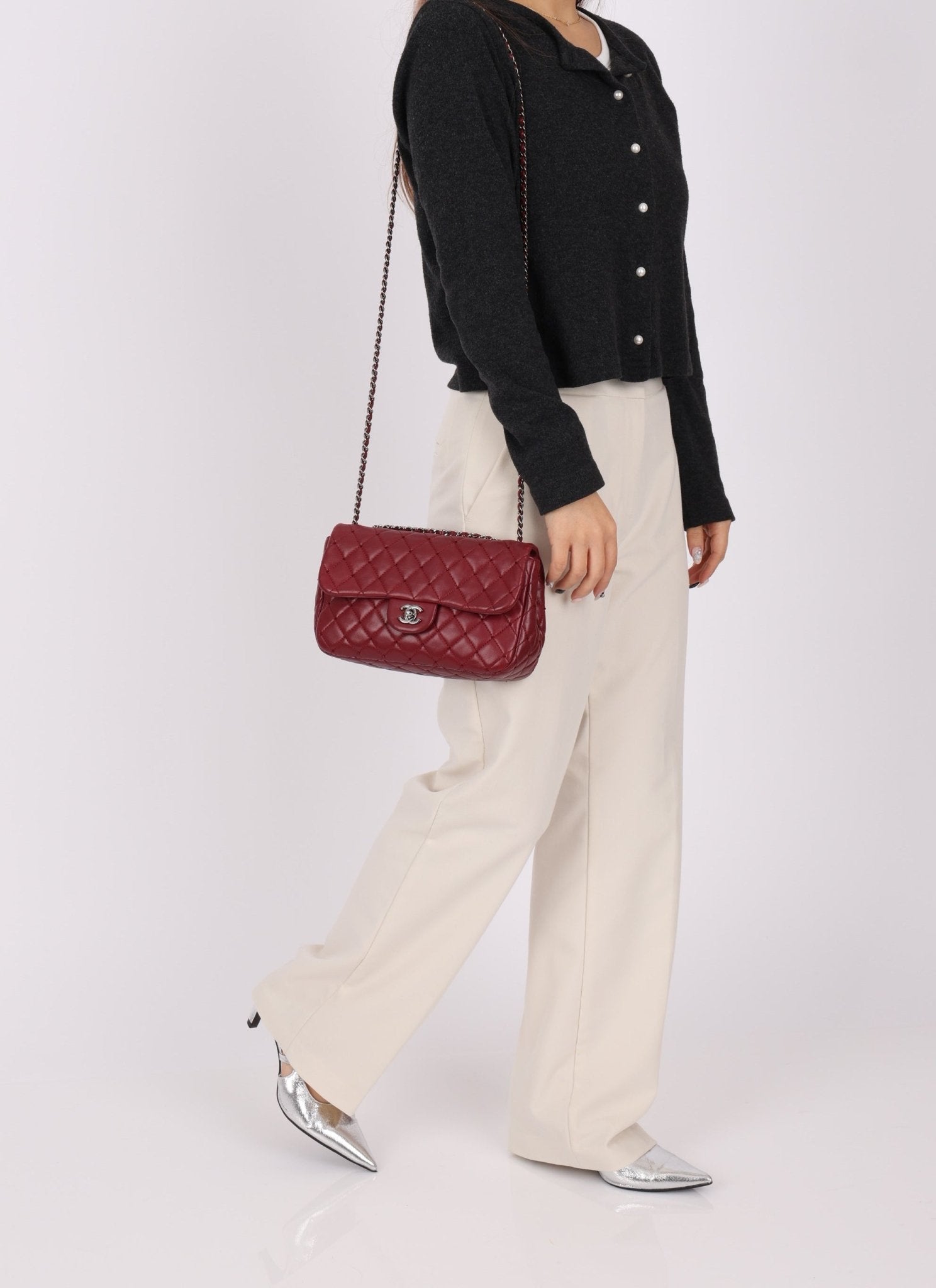 Ultra - Rare Chanel 2012 Bordeaux Beaded Lambskin Single Flap - FashioNica