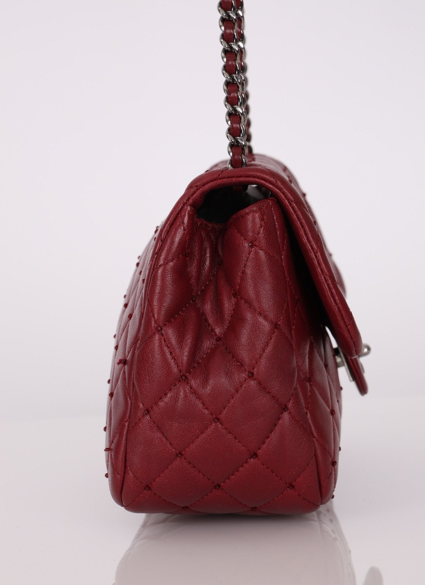 Ultra - Rare Chanel 2012 Bordeaux Beaded Lambskin Single Flap - FashioNica