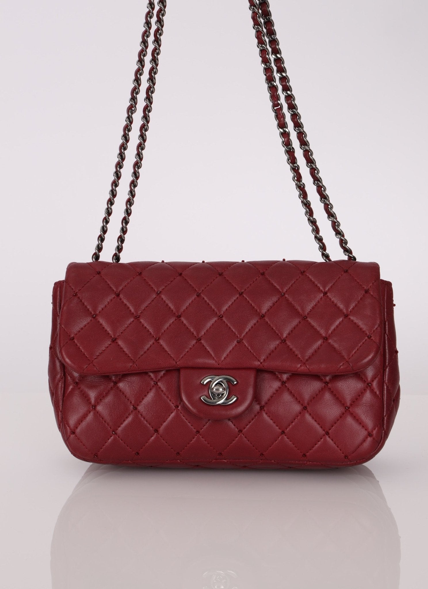 Ultra - Rare Chanel 2012 Bordeaux Beaded Lambskin Single Flap - FashioNica