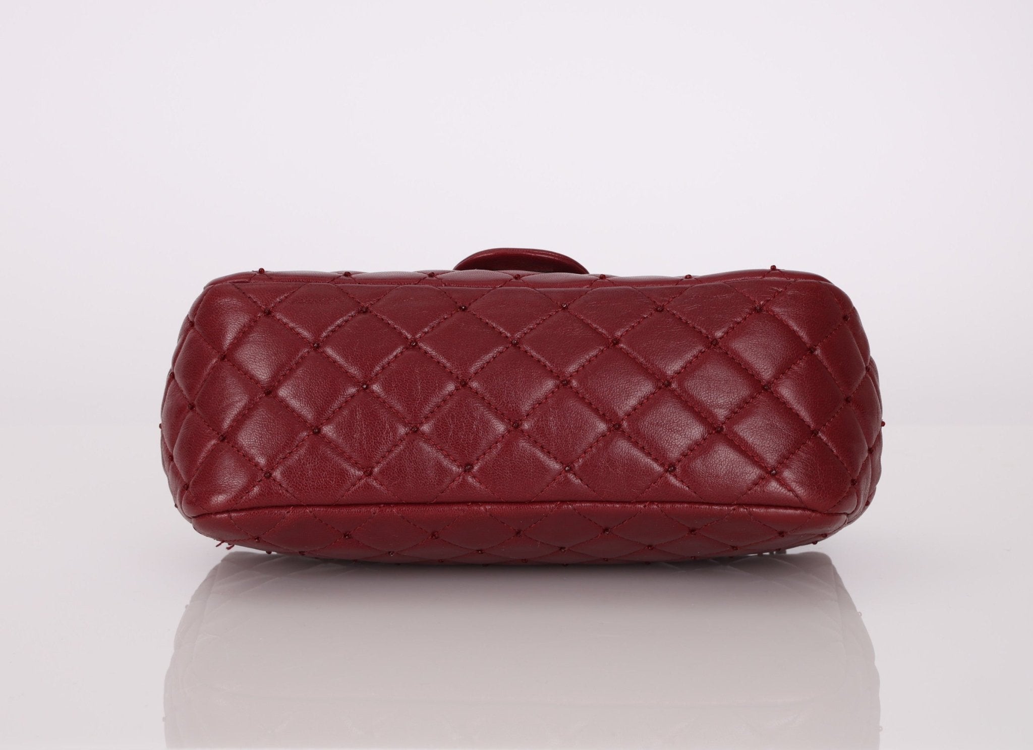 Ultra - Rare Chanel 2012 Bordeaux Beaded Lambskin Single Flap - FashioNica